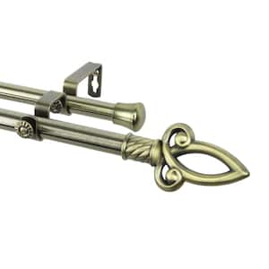 66 in. x 120 in. Crest Double Curtain Rod Set in Antique Brass