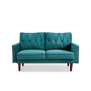 Feemster 57.5 in. Wide Velvet Tufted Cushion Back 2-Seater Loveseat, Blue-Green