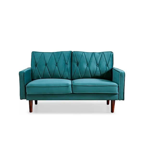 US Pride Furniture Feemster 57.5 in. Wide Velvet Tufted Cushion Back 2-Seater Loveseat, Blue-Green