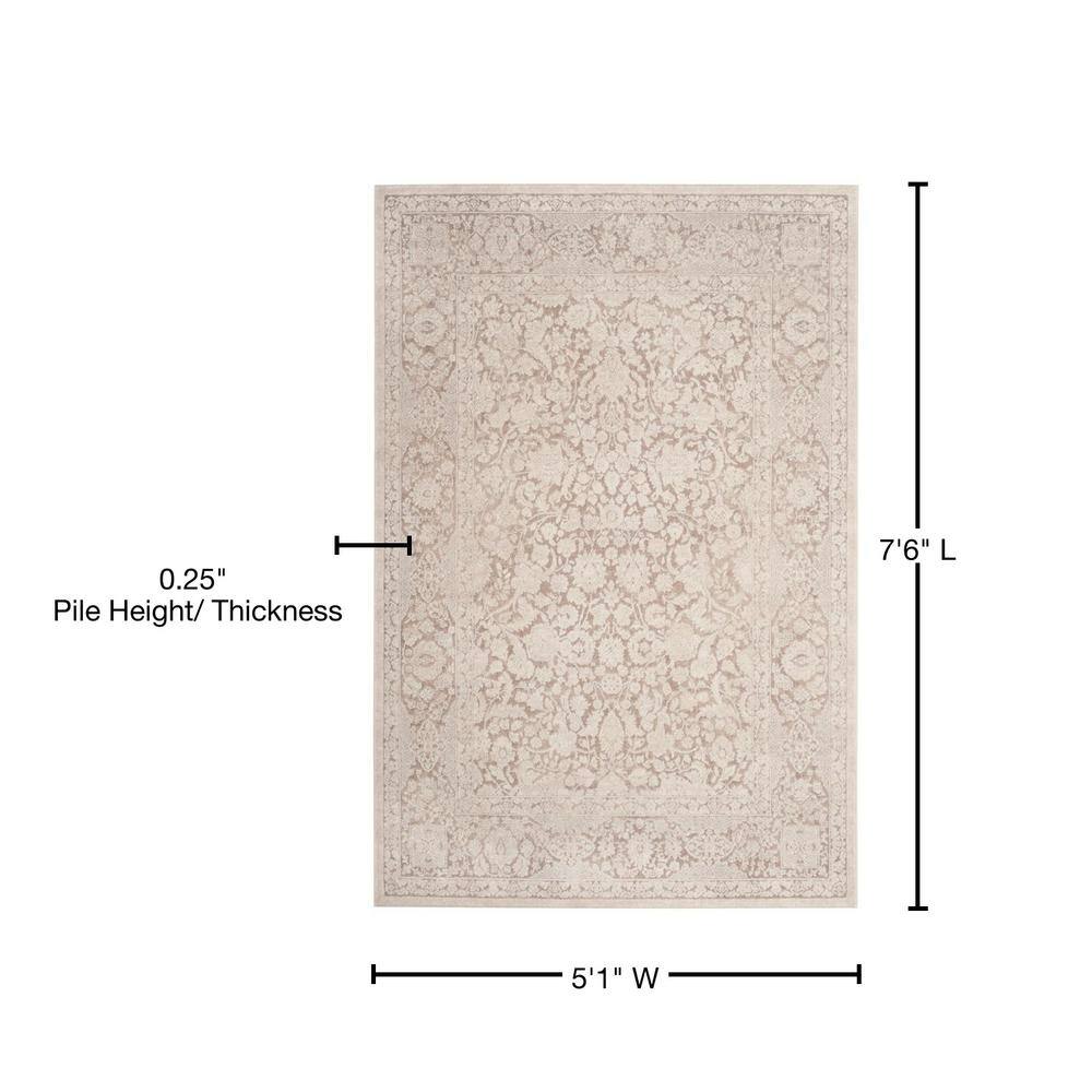 Beige Cream Cotton Synthetic 5'1" x 7'6" Area Rug