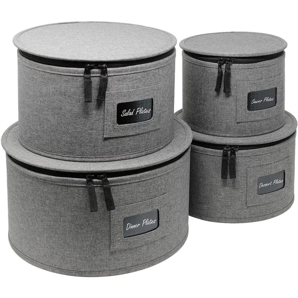 Sorbus 4-Piece Gray Quilted Dinnerware Storage Set