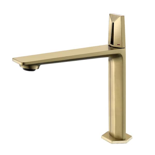 Single Knob Handle Single Hole Bathroom Faucet in Brushed Gold