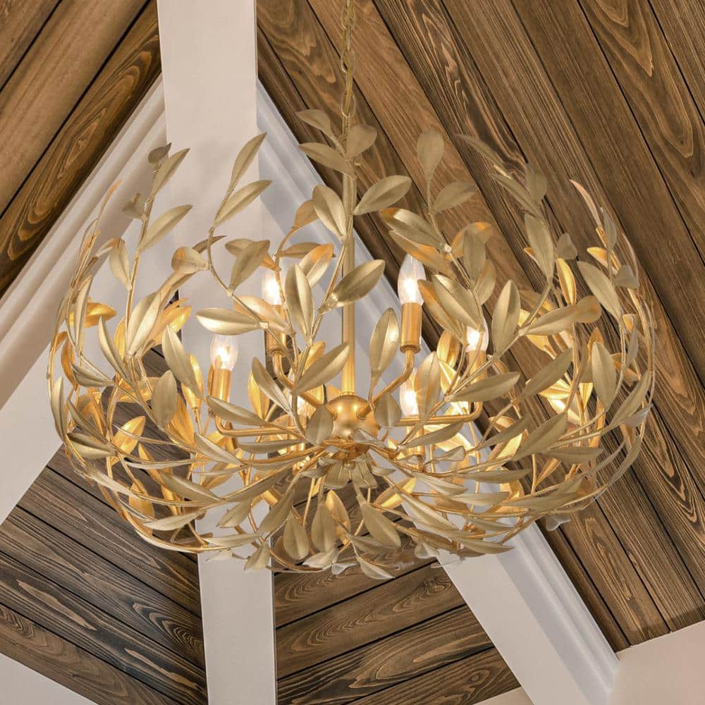 Antique Gold 6-Light Chandelier with Crystal Accents