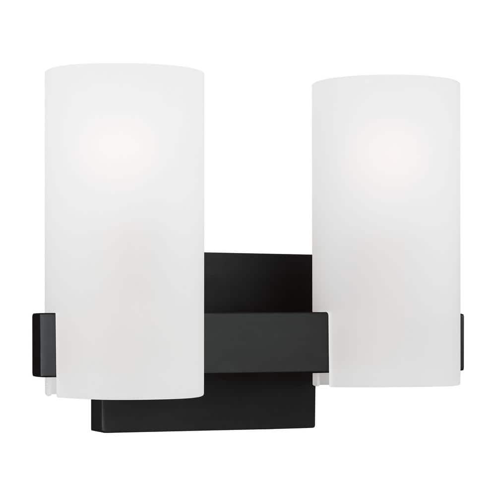Midnight Black Etched Glass 2-Light Cylinder Vanity Light