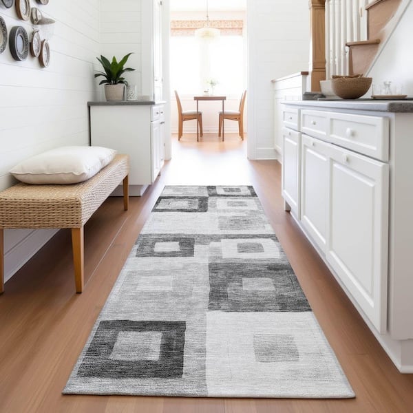 Mayfield Premium Machine Washable Abstract AMF1142 Gray 2 ft. 3 in. x 7 ft. 6 in. Runner Rug