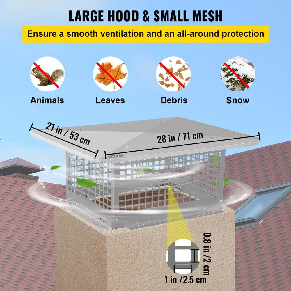 Silver Stainless Steel Adjustable Outdoor Chimney Cap with Mesh