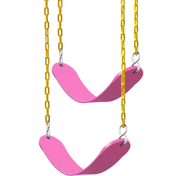 Pink 660 lbs. Capacity Swings Seat Set with Plastic Coated Chains for Outdoor Playground Tree 2-Pack