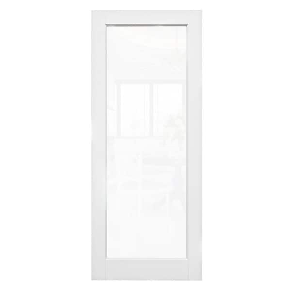 ARK DESIGN 30 in. x 80 in. Solid Core 1-Lite Tempered Clear Glass White Primed MDF Interior Door Slab