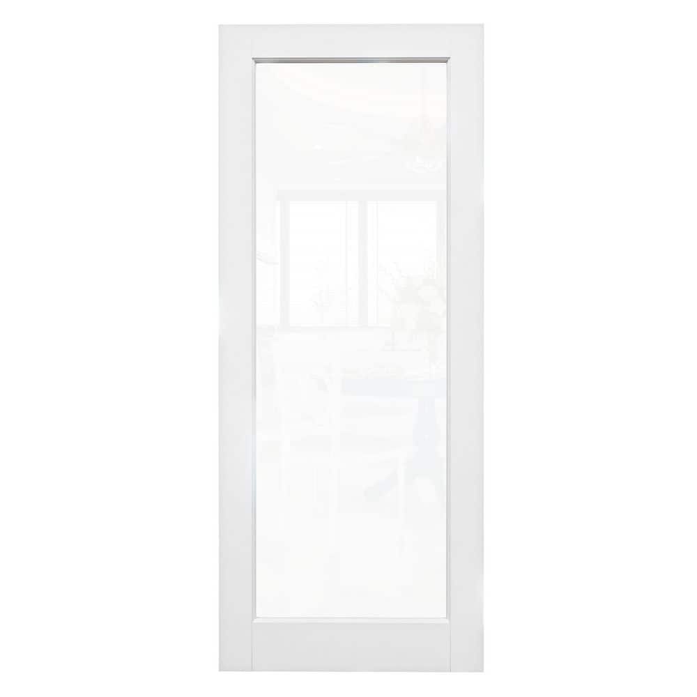 30 in. x 80 in. Modern Solid Core 1-Lite Tempered Clear Glass White Primed MDF Pre-Assembled Interior Door Slab price history on PriceWatchPro