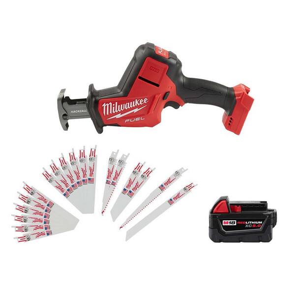 Milwaukee M18 FUEL 18 Volt Lithium Ion Brushless Cordless HACKZALL Reciprocating Saw with 5.0Ah Battery Sawzall Blade Set 2719 20 48 11 1850 49 22 1110F The Home Depot