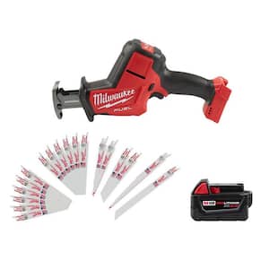 M18 FUEL 18-Volt Lithium-Ion Brushless Cordless HACKZALL Reciprocating Saw with 5.0Ah Battery & Sawzall Blade Set