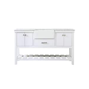Timeless Home 60 in. W x 22 in. D x 34.13 in. H Single Bathroom Vanity Side Cabinet in White with White Marble Top