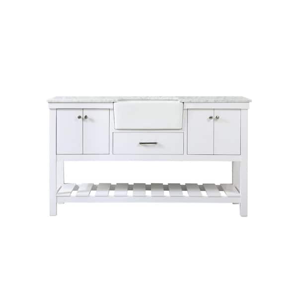 Unbranded Timeless Home 60 in. W x 22 in. D x 34.13 in. H Single Bathroom Vanity Side Cabinet in White with White Marble Top