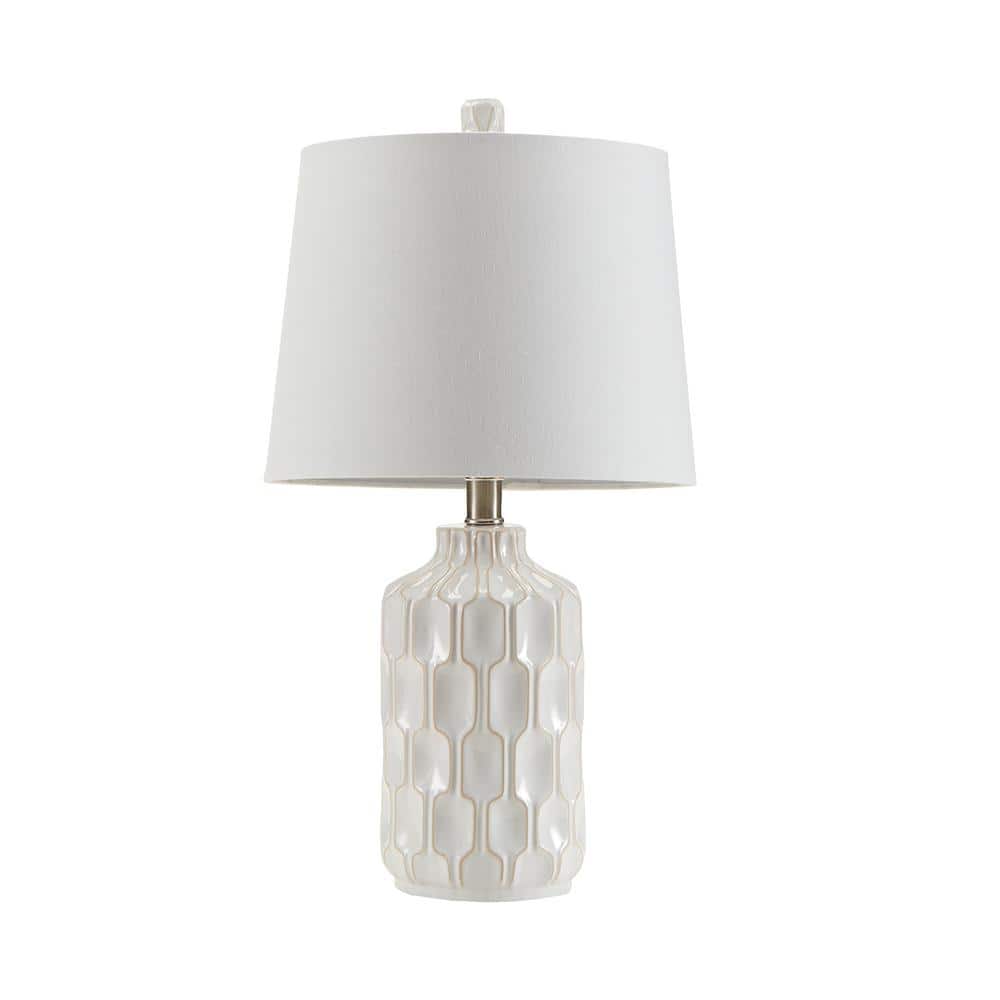 Ivory Ceramic Table Lamp with White Shade, 22"