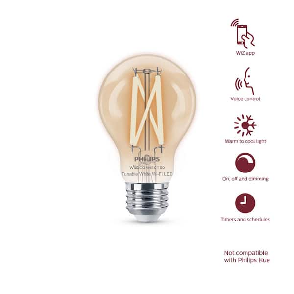 60-Watt Equivalent A19 Smart Wi-Fi Vintage Edison LED Light Bulb Tunable White 2700 (K) WiZ with Bluetooth (6-Pack)