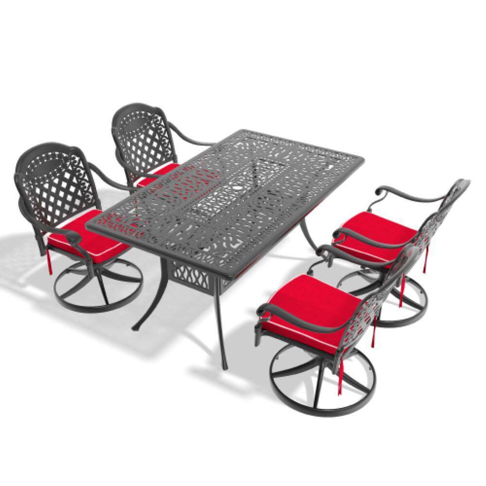 5-Piece Aluminum Outdoor Dining Set with Red Cushions, Patio Furniture Set price history on PriceWatchPro