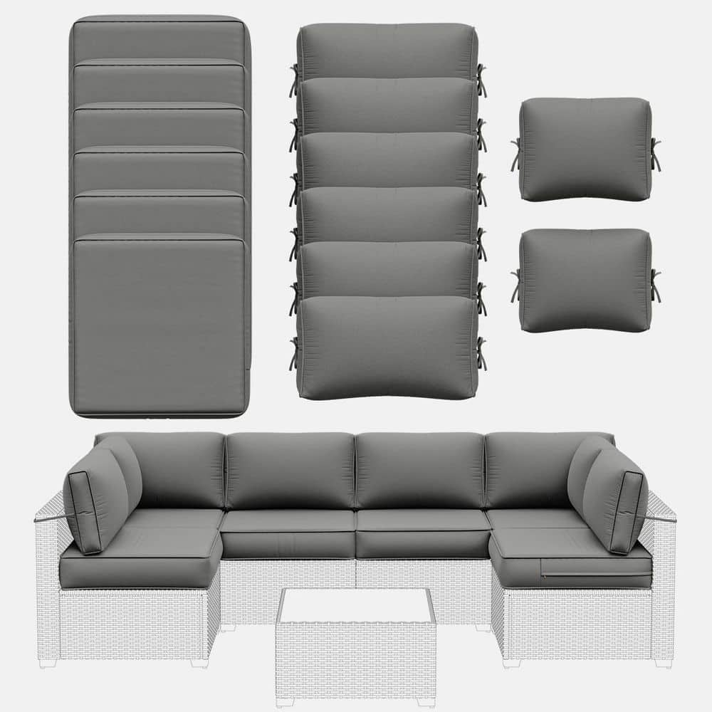 14-Piece 5 in. Outdoor Patio Cushions Water-Resistant Replacement Cushions for 6-Seat Rattan Sectional Sofa Light Grey price history on PriceWatchPro