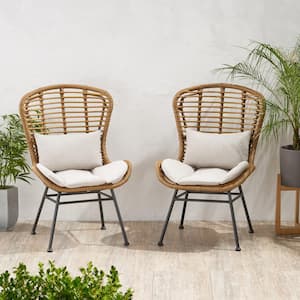 La Habra Light Brown Removable Cushions Faux Rattan Outdoor Patio Lounge Chairs with Beige Cushions (2-Pack)