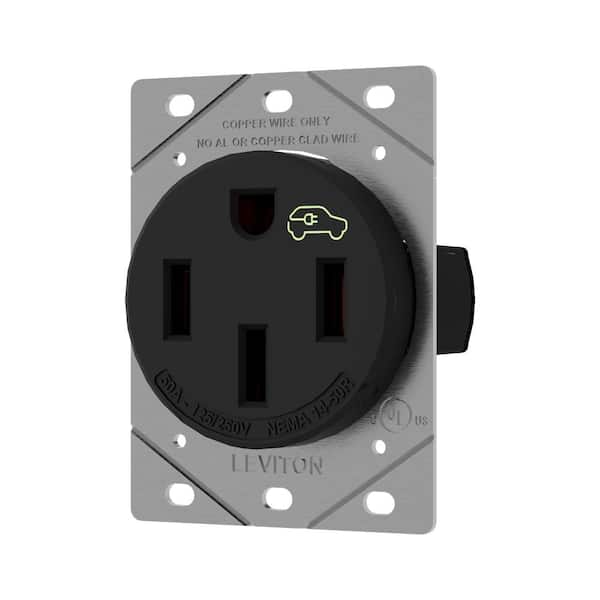 Leviton 50 Amp 125/250 V NEMA 14-50R EV Charging Single Outlet/Receptacle, Black (1-Pack) 1450R
