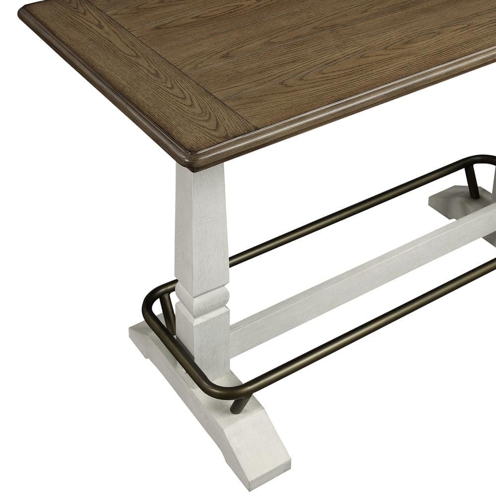 Ivory and Brown Wood Counter Height Farmhouse Gathering Table