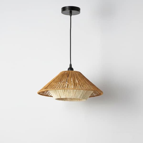 Mid-Century Scandinavian 15.75 in. 1 Light Large Pendant Light with Hand-Woven Hemp Rope Shade, Adjustable Height