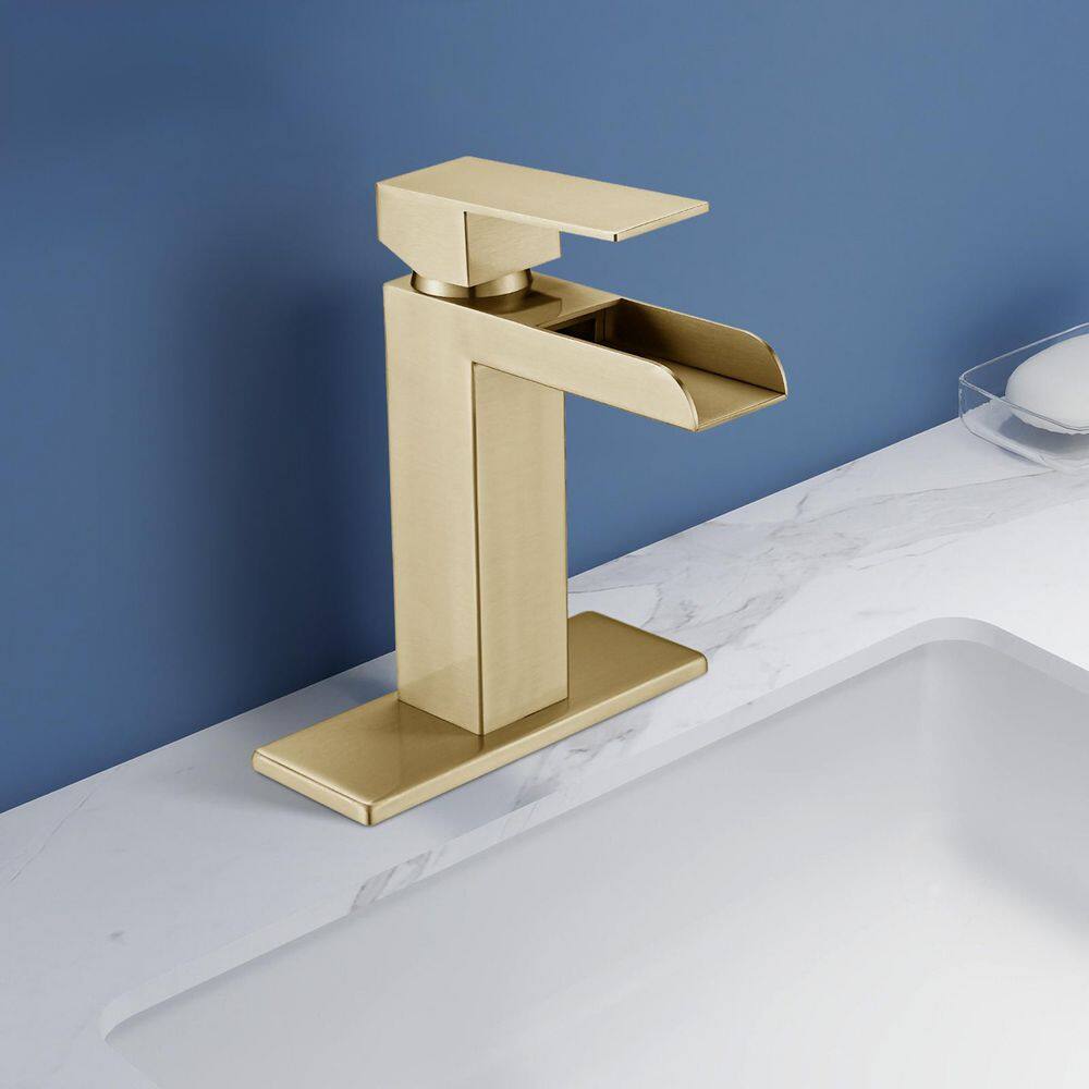 Single Handle Single Hole Bathroom Faucet with Deckplate and Pop Up Drain in Brushed Gold price history on PriceWatchPro