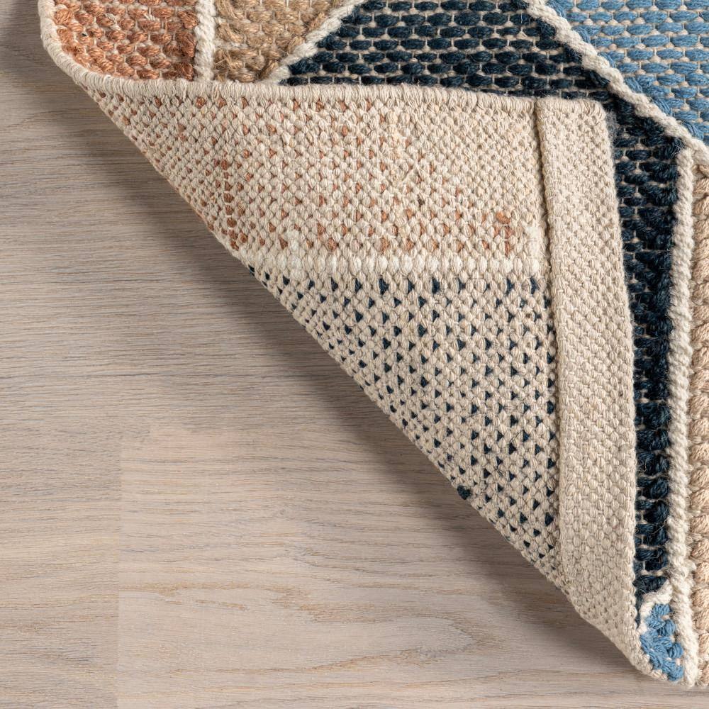 Rhea Blue and Beige Wool Cotton 5' x 8' Geometric Area Rug