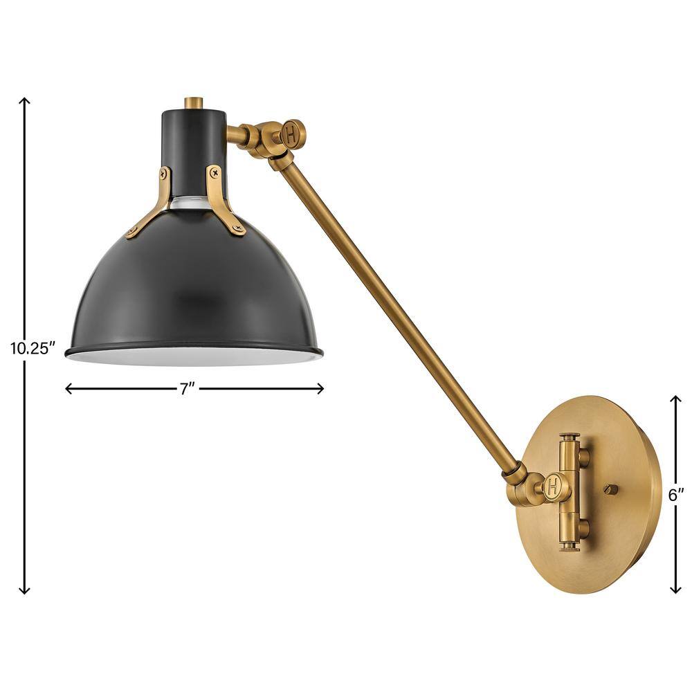 Satin Black and Lacquered Brass Swing Arm Wall Sconce