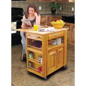 Heart-Of-The-Kitchen Natural Wood Kitchen Cart with Storage