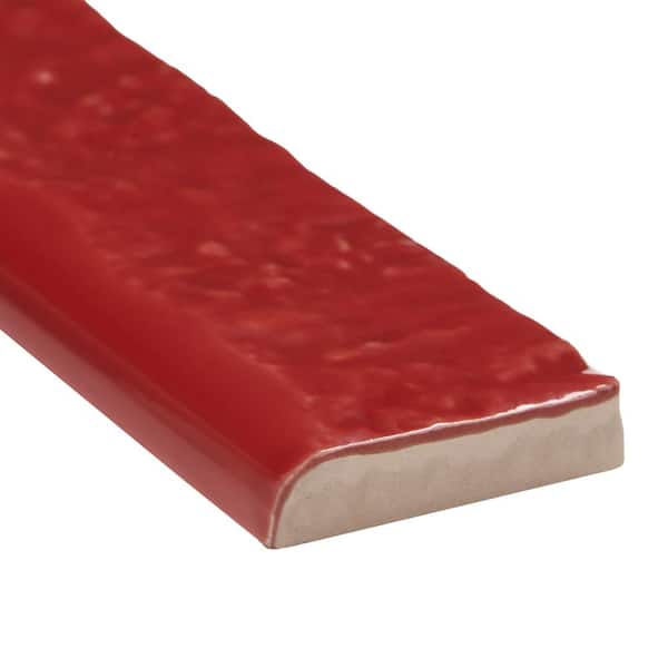 Virtuo Crimson Red 1.45 in. x 9.21 in. Polished Crackled Ceramic Bullnose Tile Trim