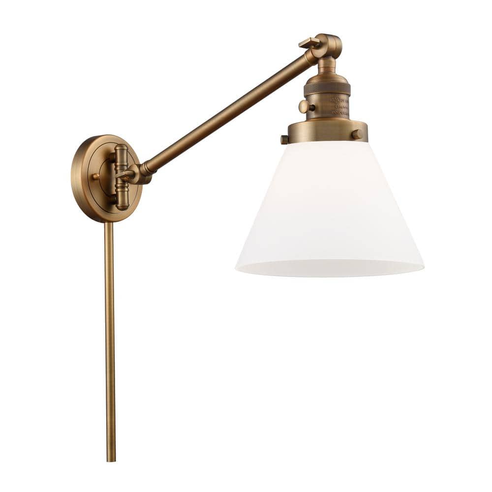 Innovations Franklin Restoration Cone 8 in. 1-Light Brushed Brass Wall Sconce with Matte White Glass Shade with On/Off Turn Switch -  237-BB-G41