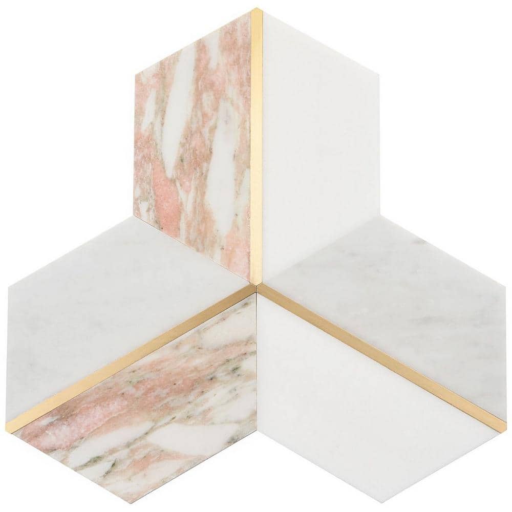Rosa Marble and Brass Geometric Mosaic Tile Sheet