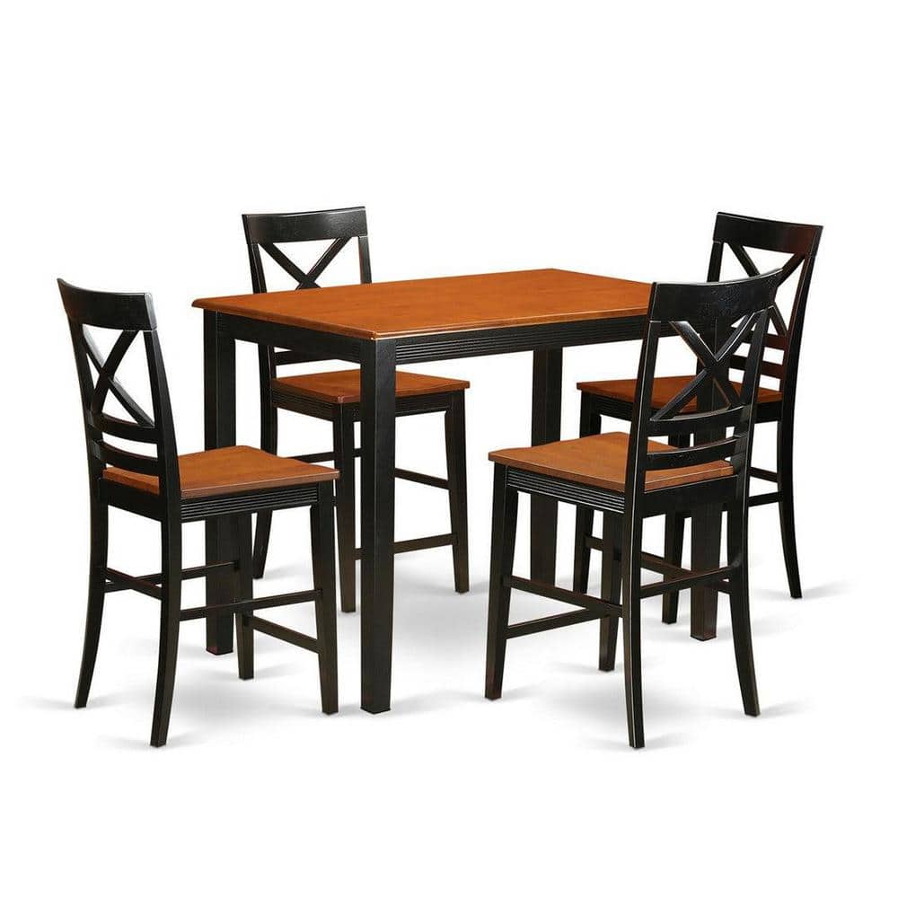 5-Piece Black Finish Solid Wood Top - Dining Room Set - Seats 4