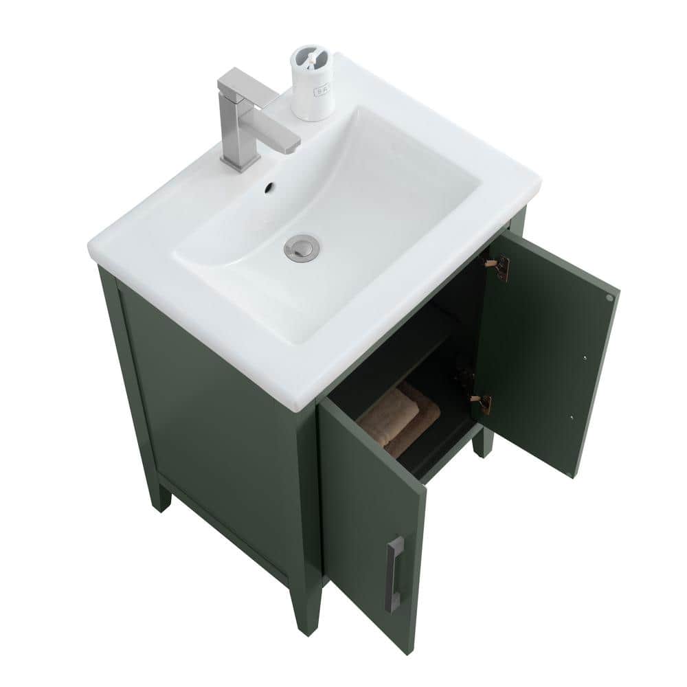 Vintage Green 24" Single Bathroom Vanity with Ceramic Countertop