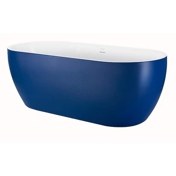 Unbranded 59 in. Acrylic Flatbottom Non-whirlpool Freestanding Bathtub in Blue Home Depot Soaking Tub