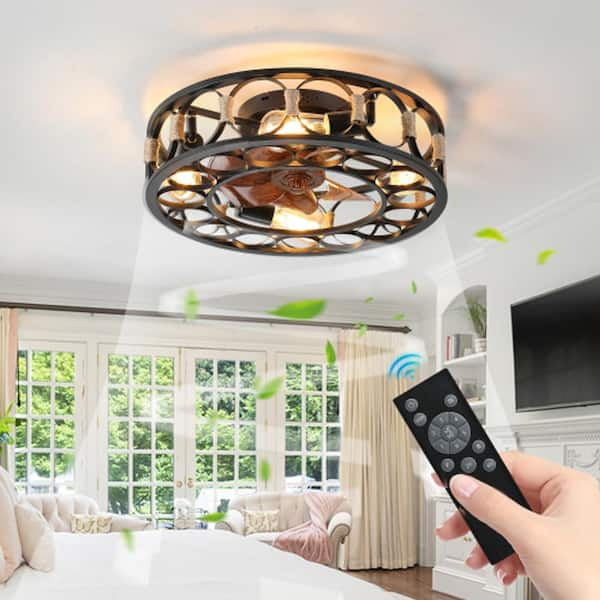 Sunpez 19.7 in. W 4-Lights Black Caged Ceiling Fan with Lights Remote ...