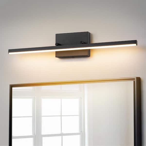 RRTYO Willow 1-Light 24 in. Modern Black Linear Dimmable Integrated LED Bathroom Vanity Light Rotatable Wall Sconces