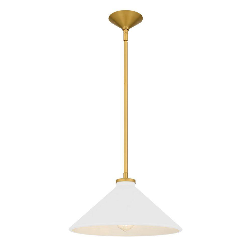 Bradbury 100-Watt 1 Light Brushed Gold Pendant Light with White Metal Shade price history on PriceWatchPro