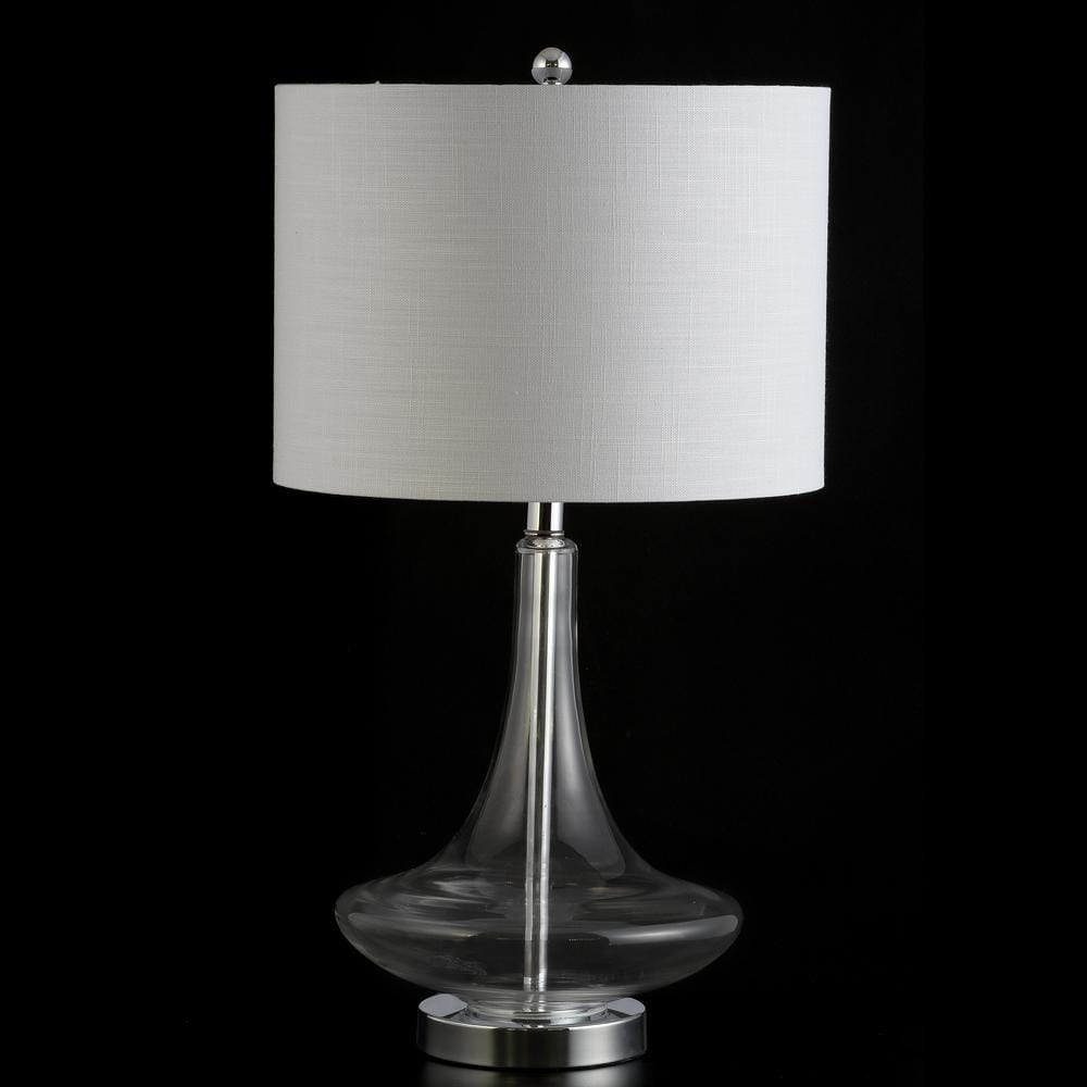 Cecile 25.5" Clear Glass Teardrop LED Table Lamp Set with Linen Shade