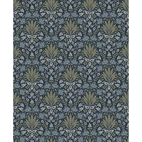 Woodbury Navy Floral Damask Wallpaper