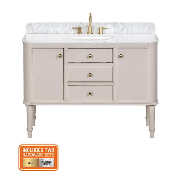 Collette 48 in. Single Sink Greige Bath Vanity with White Carrara Marble Top (Assembled)