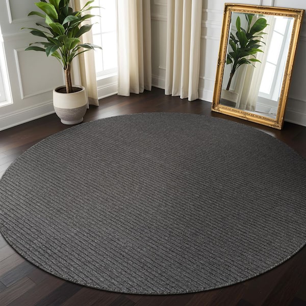 Oasis Non-Slip Grey 6 ft. Round Solid Indoor Area Rug