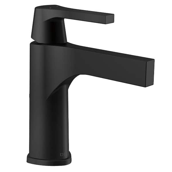 Delta Zura Single Hole Single-Handle Bathroom Faucet with Metal Drain Assembly in Matte Black
