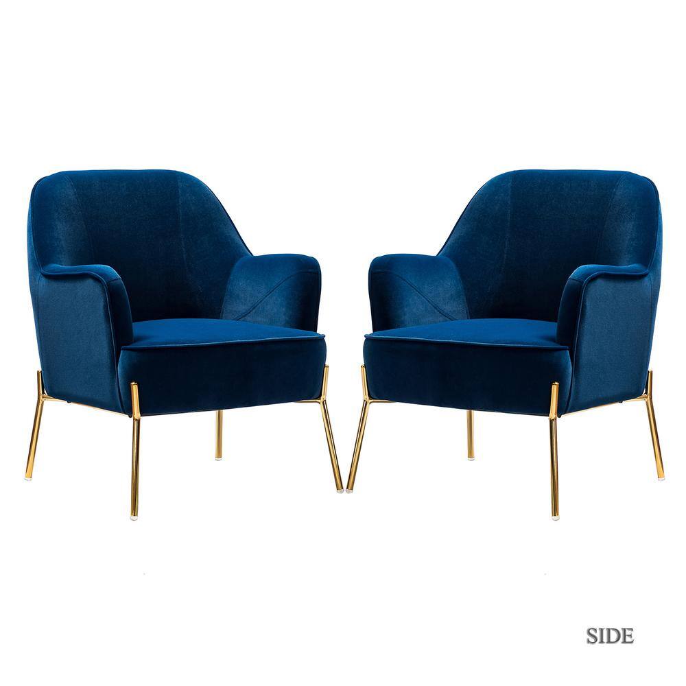 Nora Modern Navy Velvet Accent Chair with Gold Metal Legs Set of 2