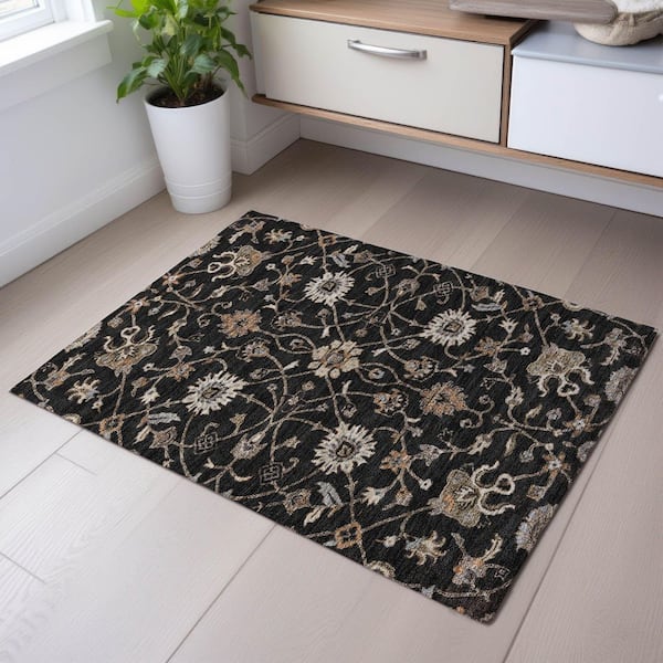 Mayfield Premium Machine Washable Abstract AMF1137 Black 2 ft. x 3 ft. Area Rug
