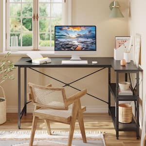 55 in. Black L Shaped Desk with Storage Shelves