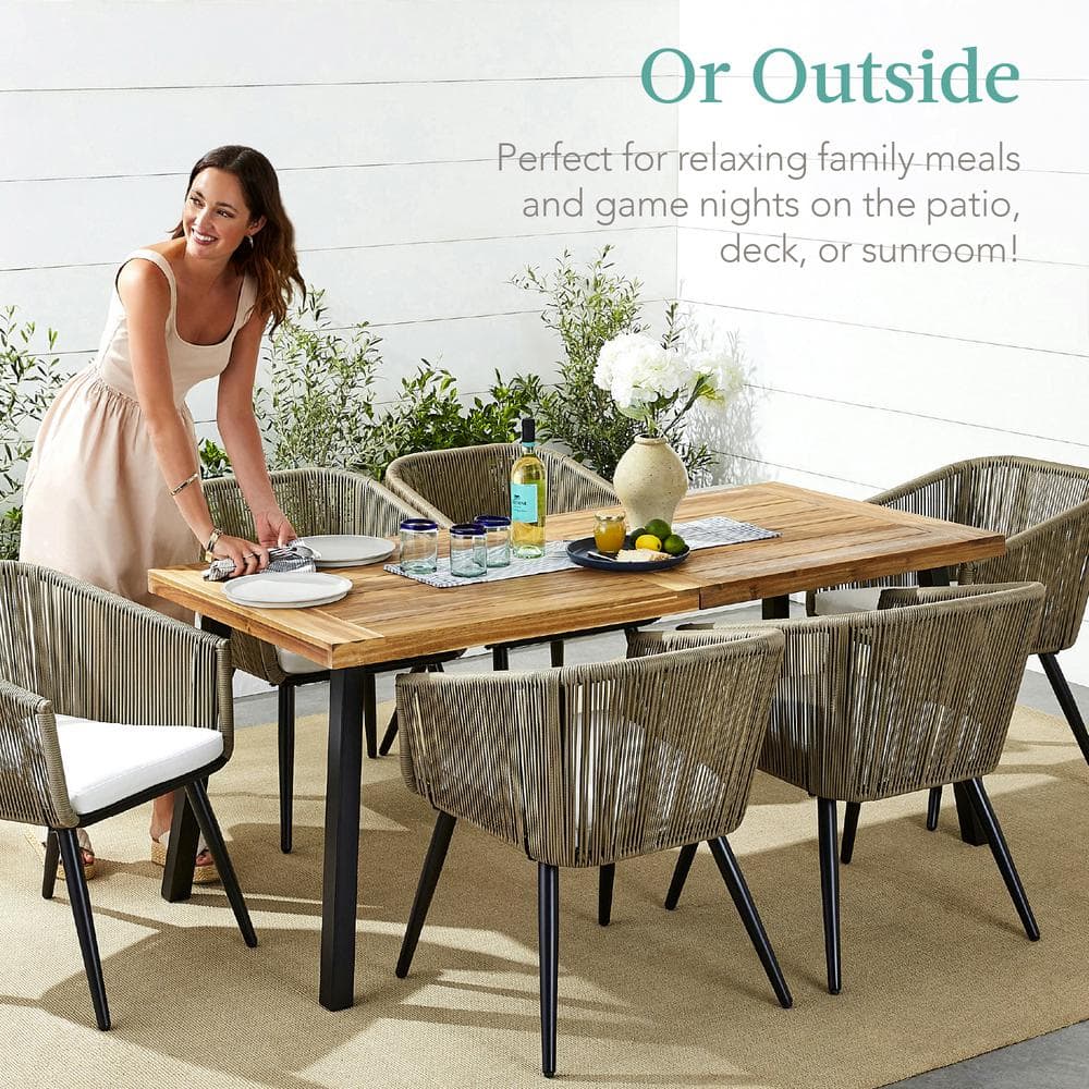 Rustic Acacia Wood 6-Person Dining Table with Metal Legs