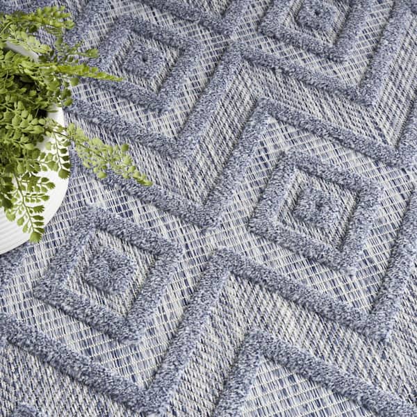Blue 8 ft. x 10 ft. Woven Abstract Polyester Rectangle Indoor/Outdoor Area Rug