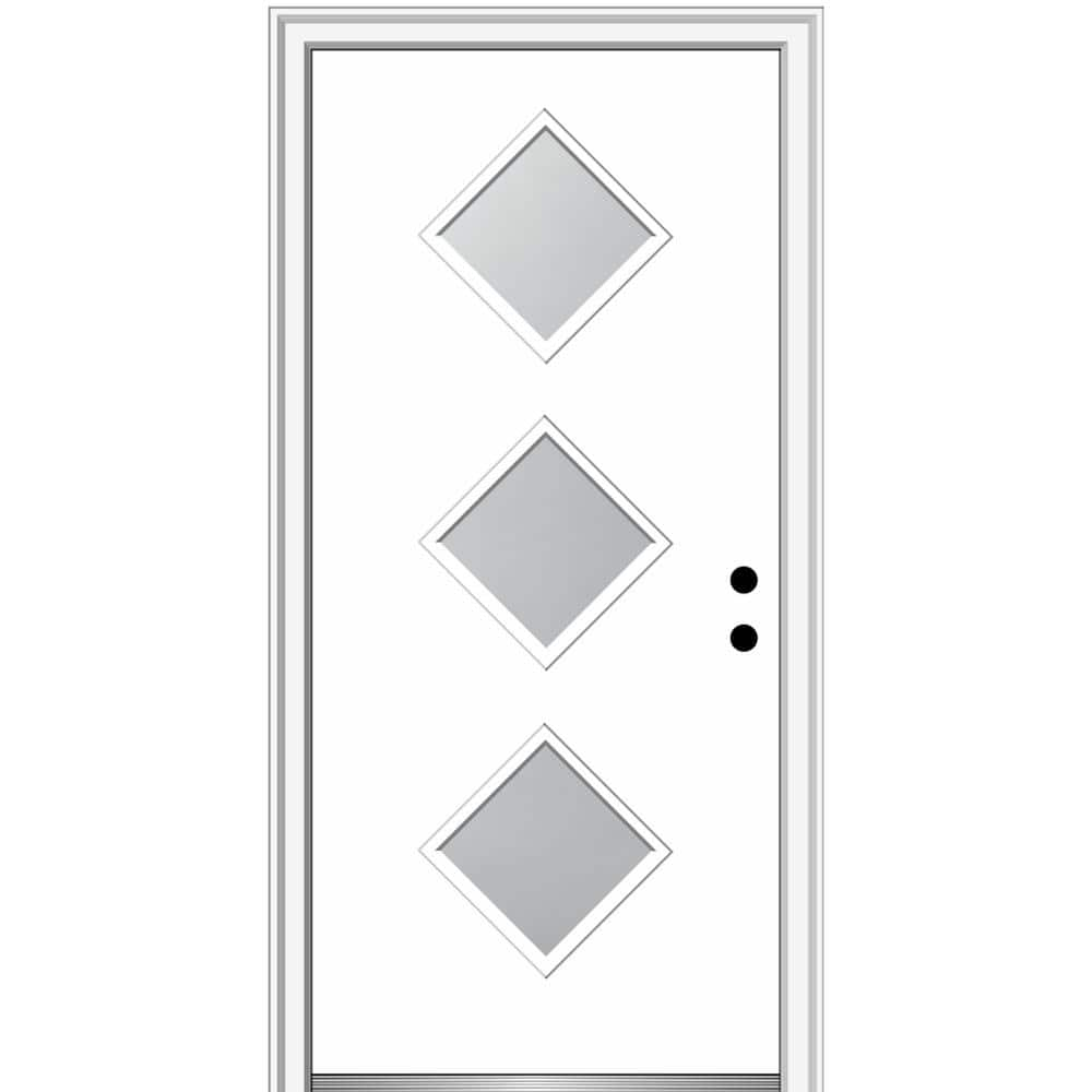 MMI Door Aveline 32 in. x 80 in. Left-Hand Inswing 3-Lite Frosted Glass Primed Fiberglass Prehung Front Door on 6-9/16 in. Frame