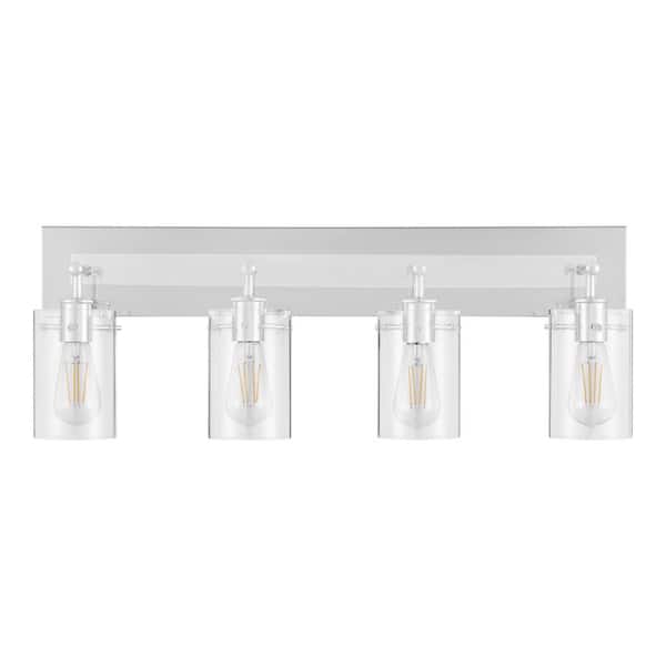 Regan 29.25 in. 4-Light Chrome Bathroom Vanity Light with Clear Glass Shades
